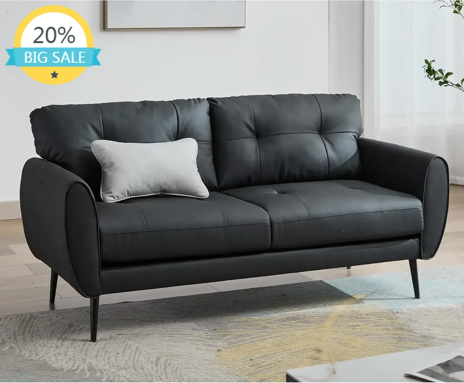 

BestsellerSofa Couch 61" Small Loveseat Couches for Living Room, Black Faux Leather Couch Mid Century Modern Tufted Mini Sofa