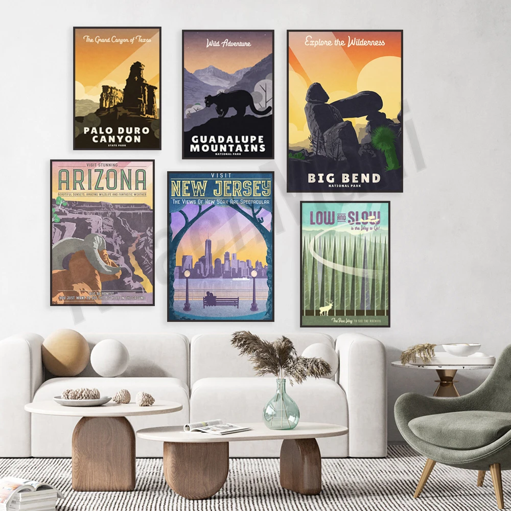 Arkansas, Palo Duro Canyon, California, Guadalupe Mountains, Grand Canyon, Rocky Mountains, Arizona, New Jersey travel posters