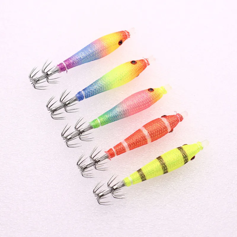 5pcs/bag 68mm UV Blowing Cloth Roll Luminous Tube Fishing Octopus Jig Wood Shrimp Bait Squid Hook pesca Fishing Explosion Hook