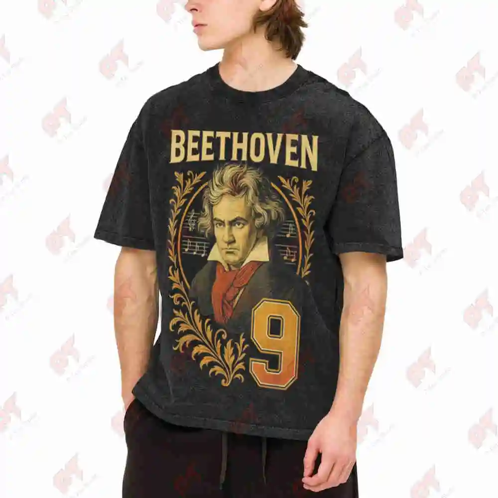 Beethoven Symphony 9 Portrait 180Gsm Vintage Washed Tee Pure Cotton T-Shirt