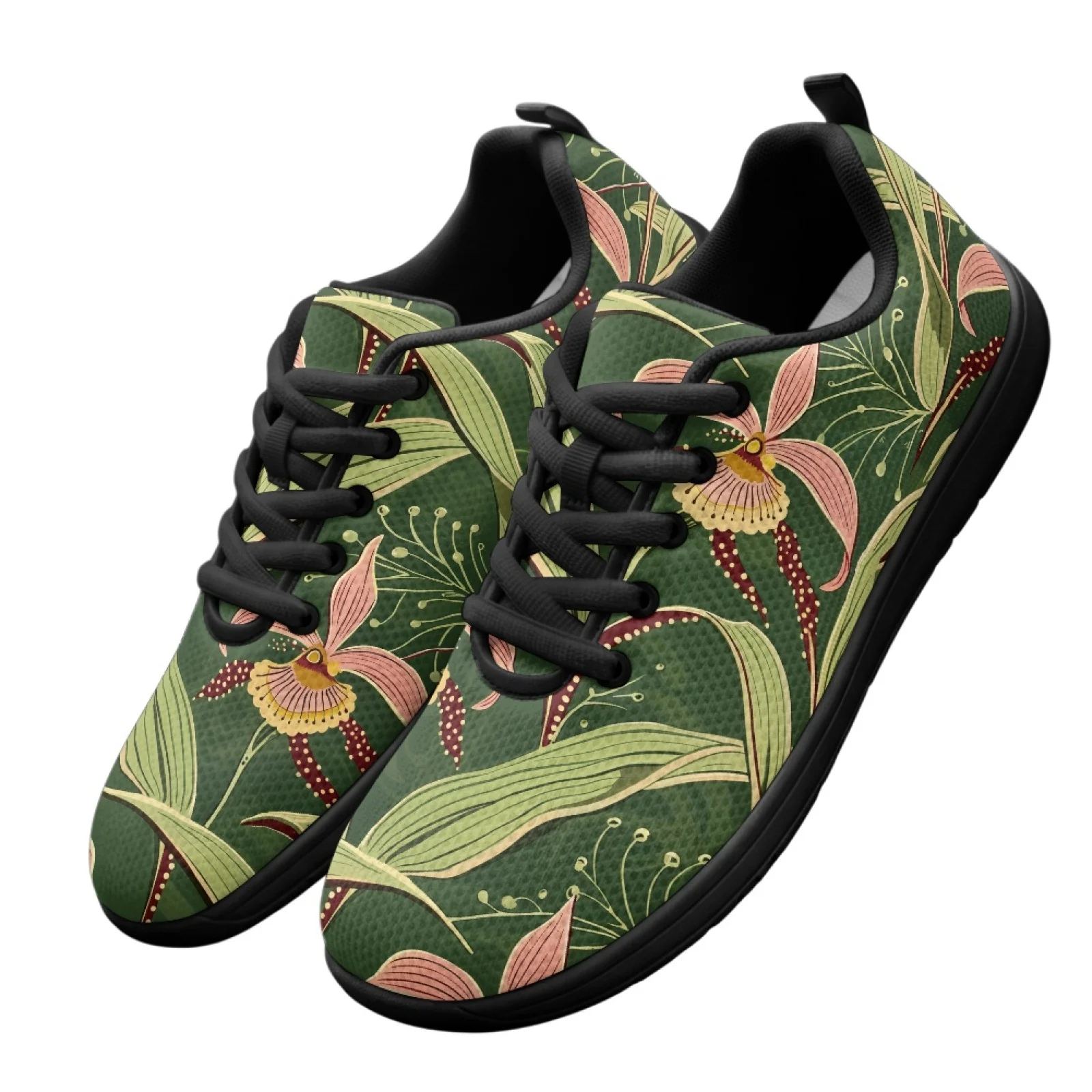 PENSTROLL Comfortable Walking Sneakers Non-Slip Backless Tennis Sneakers for Hiking Men Green Orchid Floral