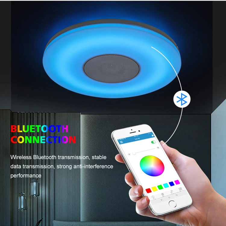 Smart Ceiling Light with Bluetooth Speaker 24W LED 10 PVC Ce White Contemporary 80 Round 70 Nordic Speaker Lamp 2 Years -10 - 40