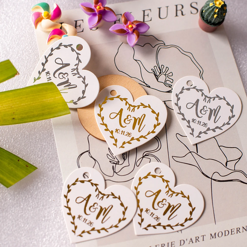 45x45mm Custom Brand Tags Wedding Decoration Gold Logo Heart Shaped Labels Print With Name Handmade With Love Tags