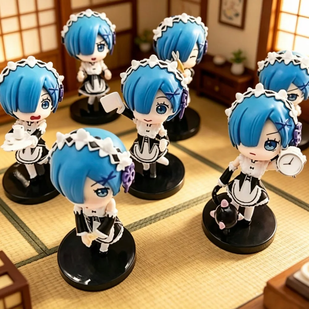 Figurine de décoration de bureau en PVC, 1/7 pièces, Life in A Different World From Zero Anime Rem Kawaii, 9CM, cadeaux et jouets Kawaii