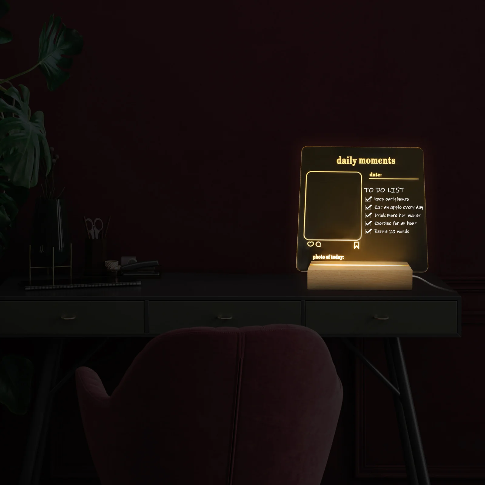 Акриловая доска для сухого стирания со светодиодной подсветкой для домашнего офиса, многоразовая доска для заметок для детей, взрослых, студентов