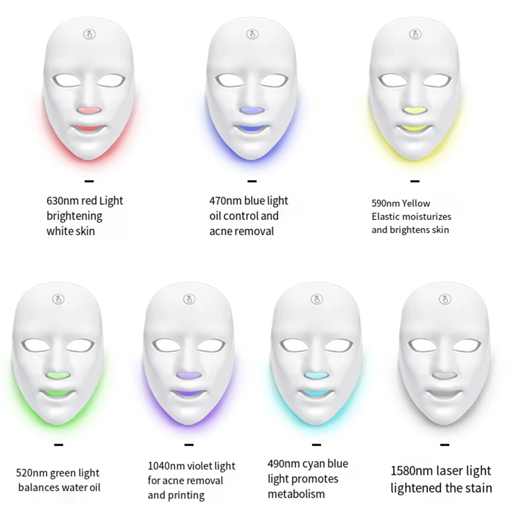 Mascarilla Facial de terapia con luz roja LED, 7 colores, foto, radiofrecuencia, rejuvenecimiento de la piel, herramienta para el cuidado de la piel