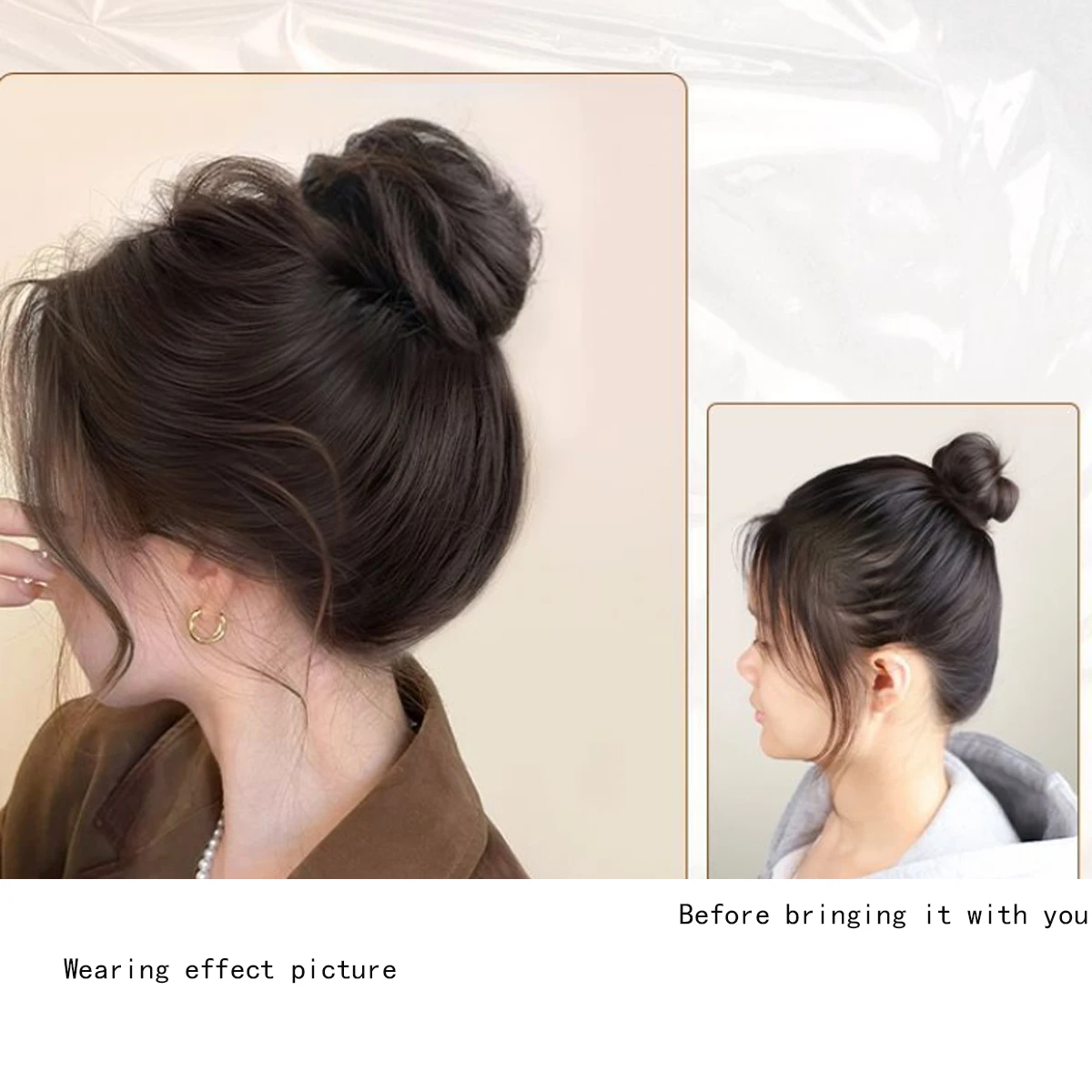 Easy Wear Synthetic Updo Wig Hair Elegant Straight Chignon Bun Hair With Rubber Band Heat Resistant Fiber Ponytail Hairpieces image 4
