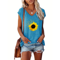 Trendy Sunflower 3d Print Blue T-shirts For Women Basic Tank Tops Comfortable Leisure V-neck Sleeveless Tees Summer Vacation