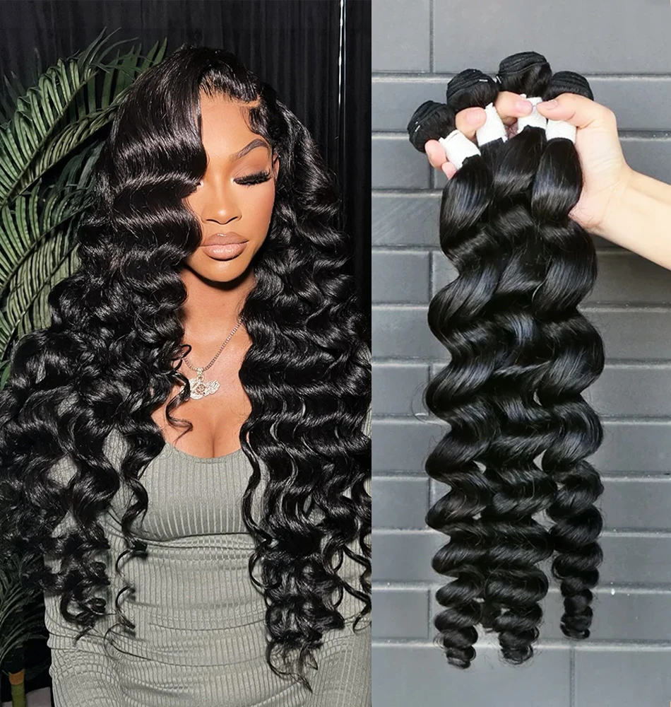 Links 30 34Inch Loose Wave Bundles 100% Raw Human Hair Weave Double Weft 3 4 Bundle Indian Remy Culry Hair Extensions