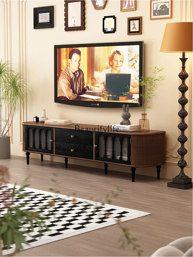 

yj19 Medieval Style All-Wood TV Cabinet French Retro Solid Wood Floor Cabinet