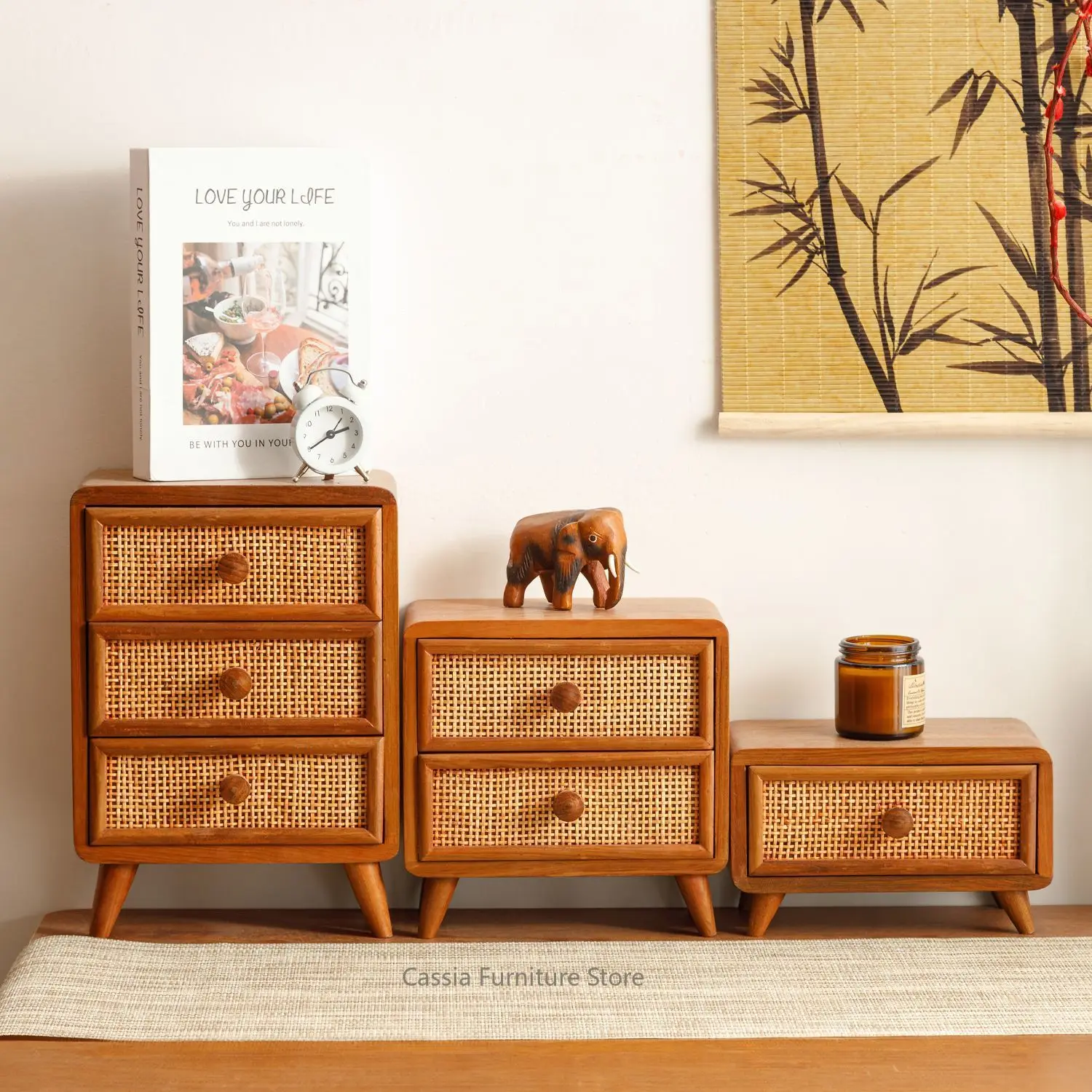 Office Tabletop Organizer Shelf for Stationery, Minimalist Wicker Container for Supplies, Rustic Desk File Cabinet