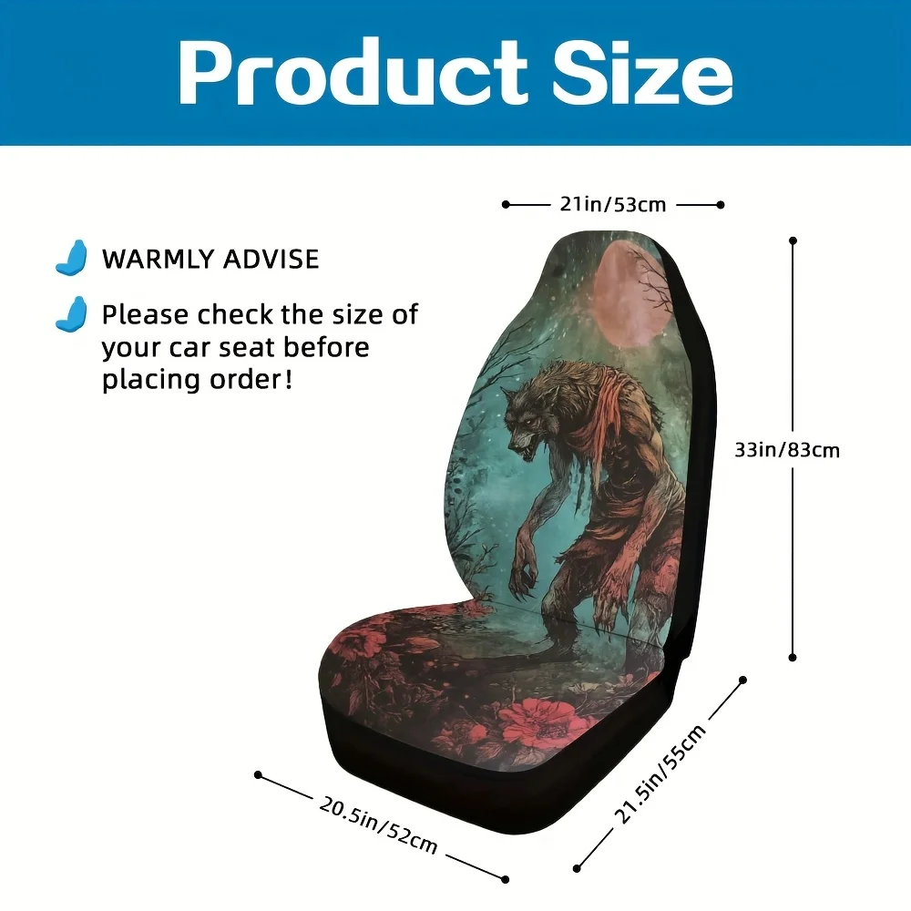 2pcs Fit Werewolf-Themed Car Seat Covers Compatible For Night Drive & Scenic Journeys - Wolf Transformation Design, Machine-Wash