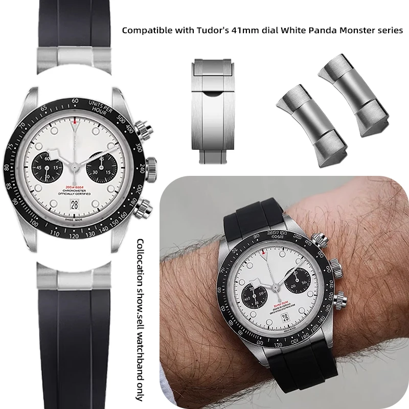 

For Tudor Green Bay Little panda monster Black Shield Little Red Flower Modification Silicone rubber watchband bracelet 20 22mm