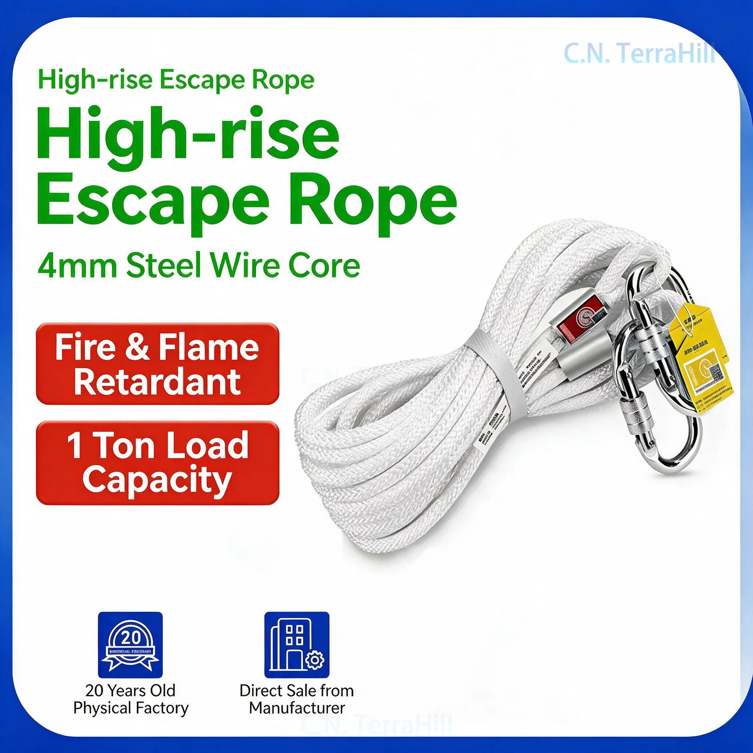 Emergency Escape Rope Ladder Kit Fire Safety Rescue Lifeline for Home High-Rise Building Survival Descender