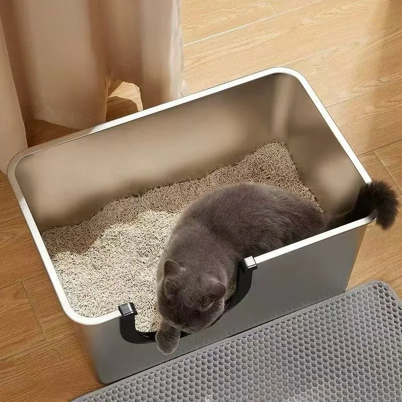 Newly Design Stainless Steel Cat Litter Box with High Edges, Anti-Stick Design, Rust-Proof Cat Litter Box