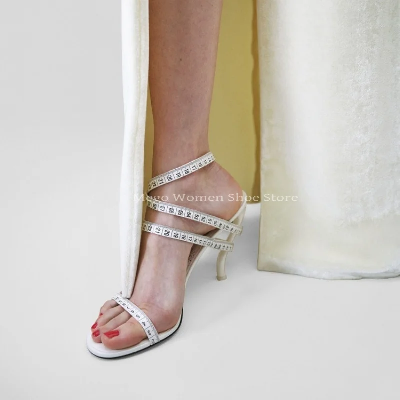 

Narrow Band Stiletto Heel Sandals for Women Tape Measure Cross Straps High-End High-Heeled Shoes for Lady Designer Brand Design