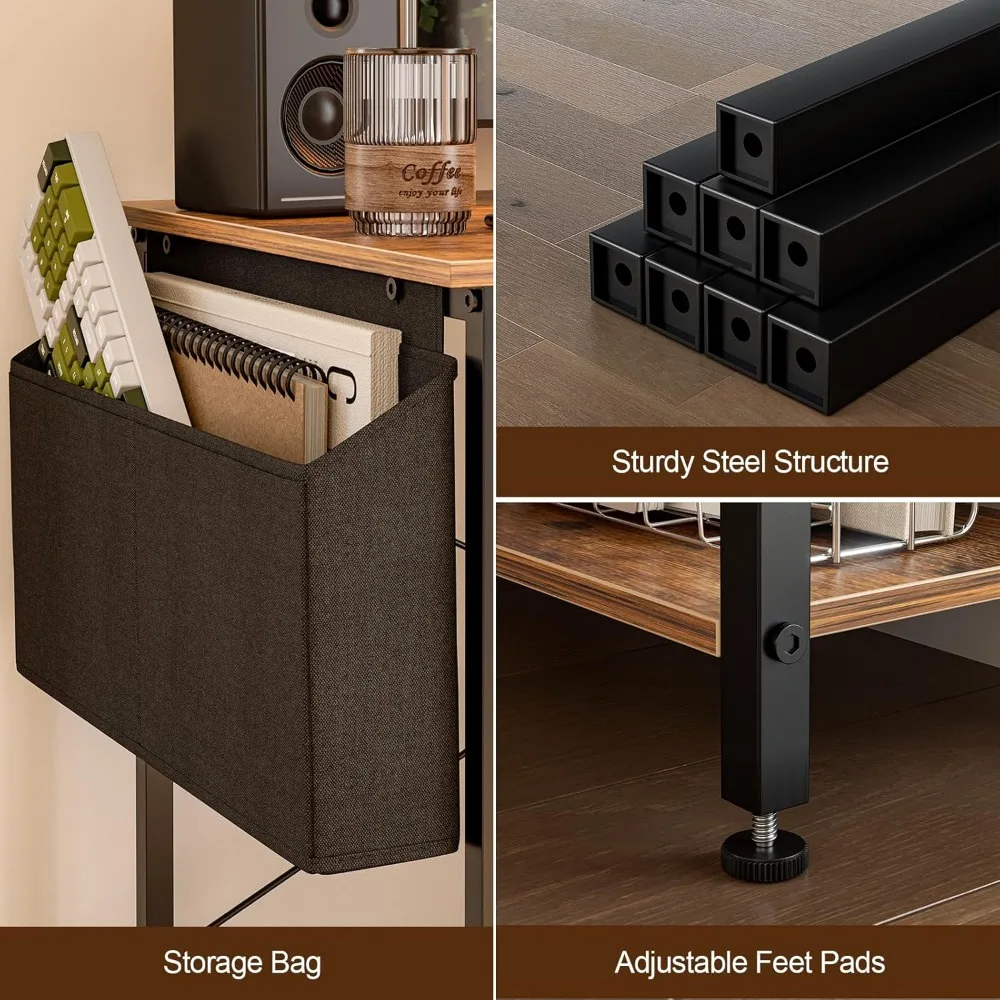 40 Inch Corner Computer Desk with Reversible Storage Shelves for Home Office and Study