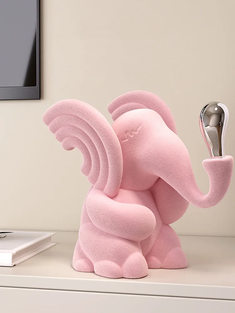 

Elephant Sculpture Plush Ornament Luxury Living Room Desktop TV Cabinet Foyer Office Cartoon Animal Statue Decoration Gift