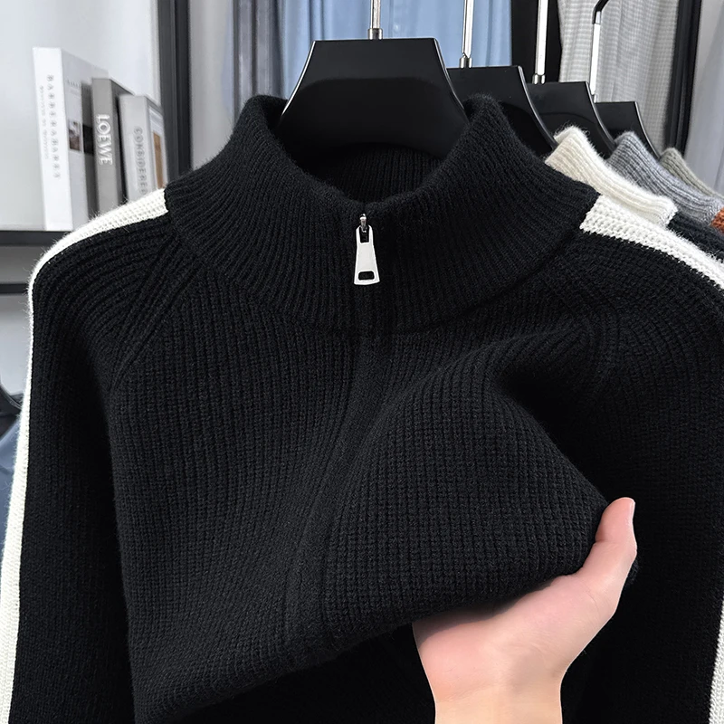 High End Men's Knitted Cardigan Trendy Brand Casual Contrasting Color Autumn Winter New Korean Casual Personalized Sweater Coat