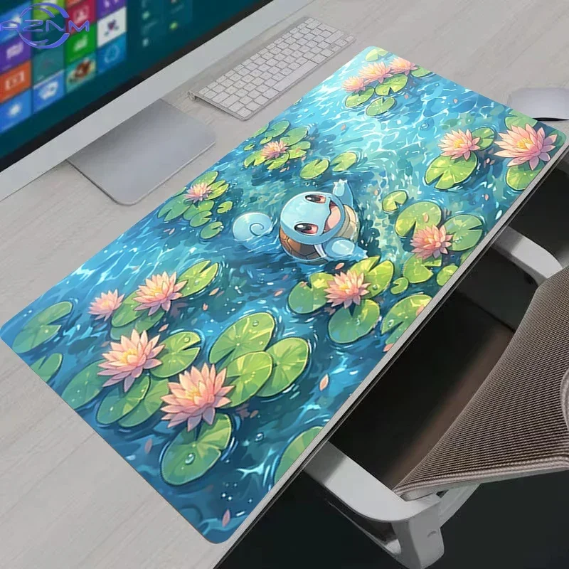 Cute Blue Water Turtle Large Mouse Pad, Splash Water Drop Art Non-Slip Lock Edge Gaming Desk Mat