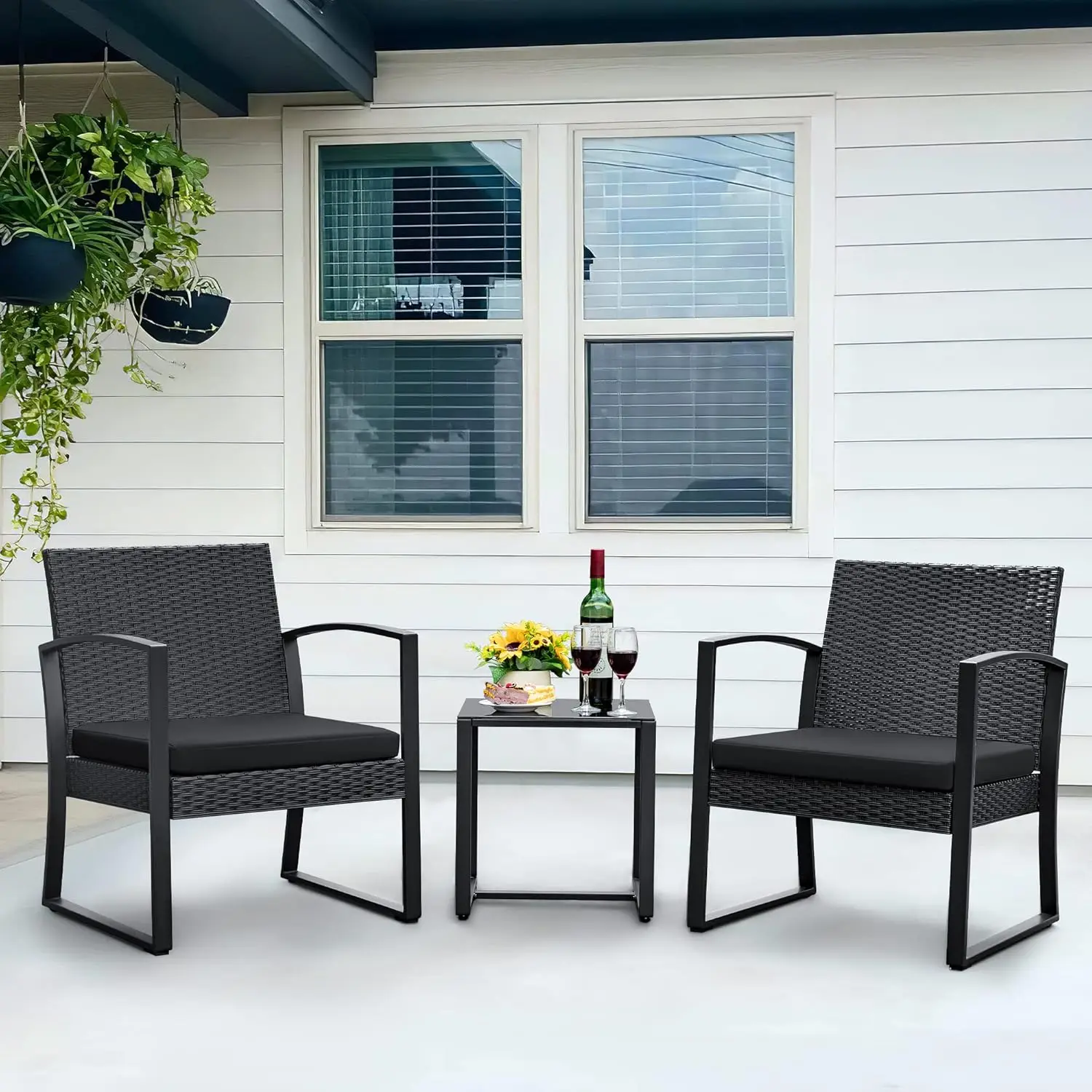 Patio Chairs 3 Piece Outdoor Furniture with All Weather Plastic Seat & Metal Frame Patio Conversation Set for Porch, Balcony