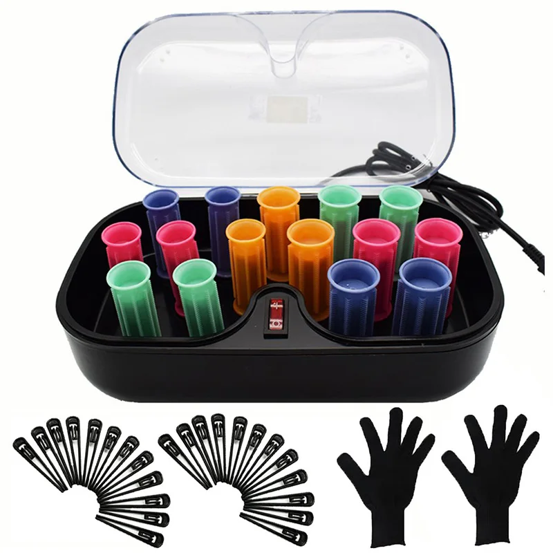 15pcs Hot Rollers Set Ceramic  Hair Curlers  Sticks Tubewith Gloves Clips For Dry Wet Long Short  Curly