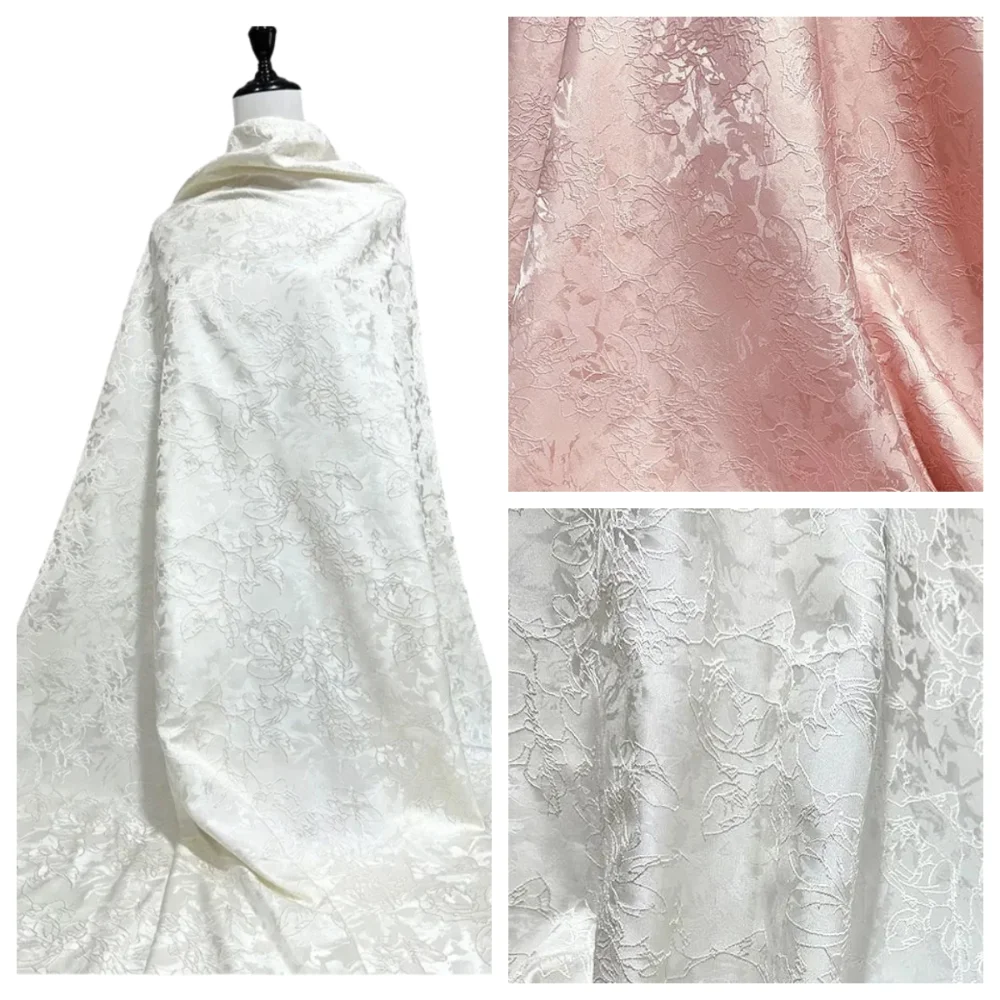 Jacquard Fabric Black White Pink Embroidery Thread Cardigan Chinese Style Jacket Suit Design Cloth Diy Apparel Sewing Material