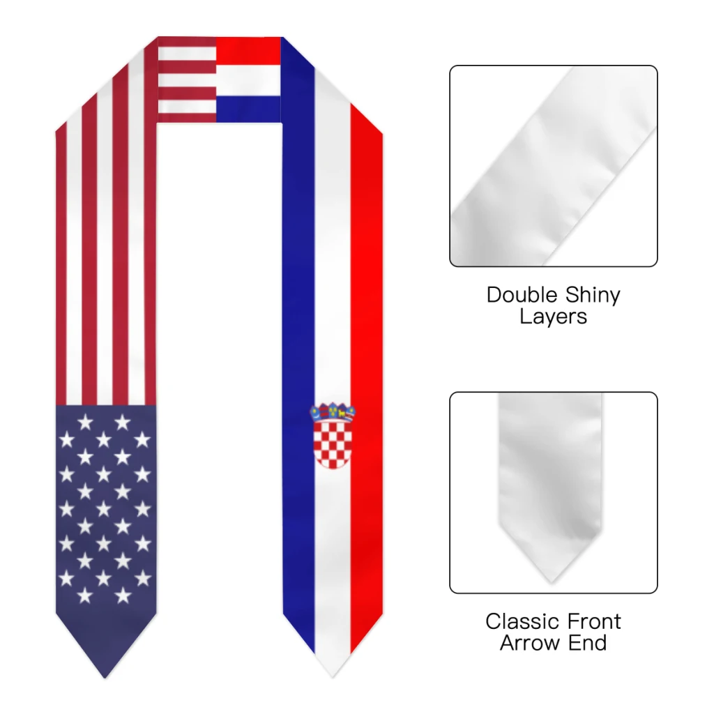 Graduation Sash Croatia & USA United States Flag Stole Shawls Graduate Wraps Scraf International Student Pride Gifts