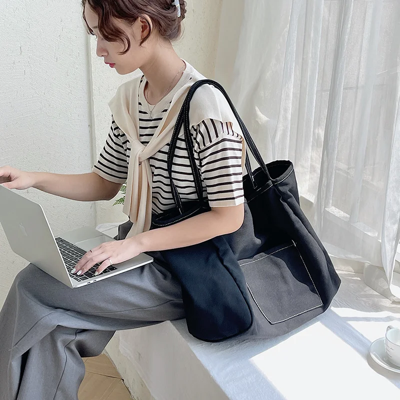 Tote Canvas Bag Large Capacity Summer Casual Popular Design Perfect for Casual Shopping Upgrade Your Style Solid Color All-match
