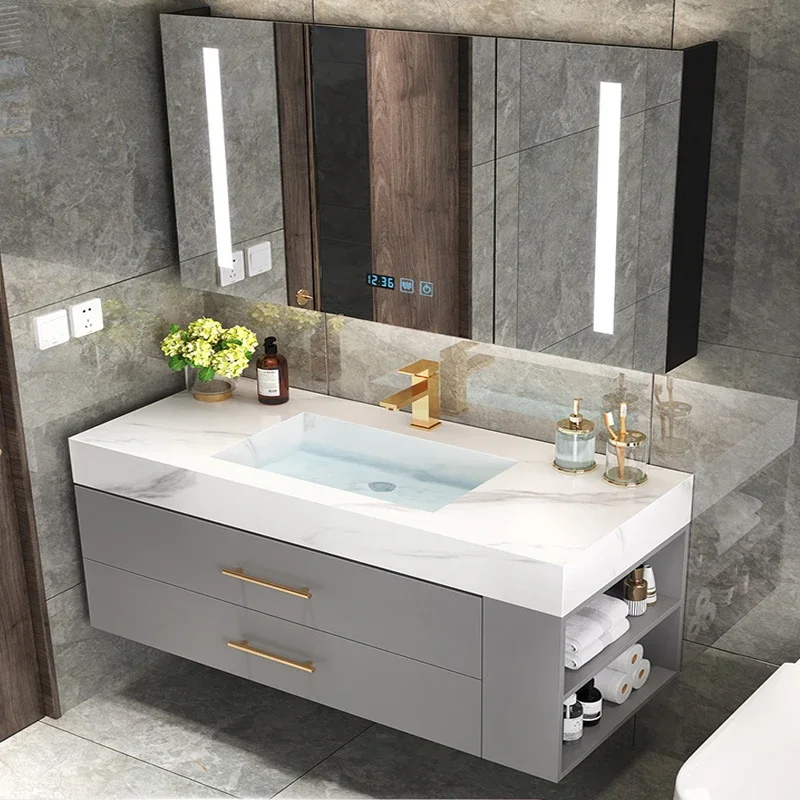 

Household Bathroom Cabinet Integrated Basin Modern Light Luxury Furniture Washbasin Nordic Minimalist Shower Room Combination