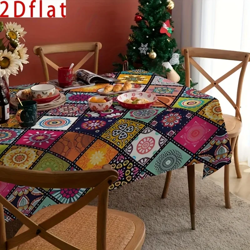 One 2D flat colorful geometric pattern tablecloth - a must-have for home decoration.zyc