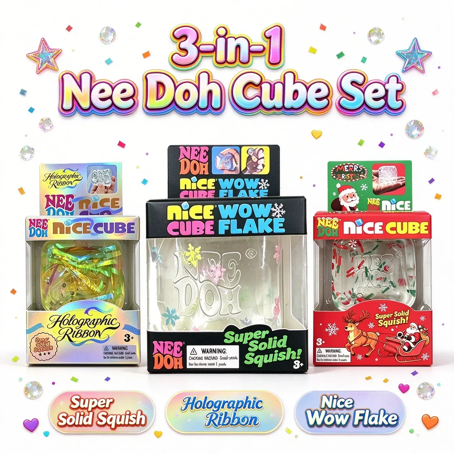 2026 Needoh Holographic Ribbon Squeeze Sensor Knead Stretch Anxiety Relief ADHD Fidget Leisure Adult Halloween Christmas Gift