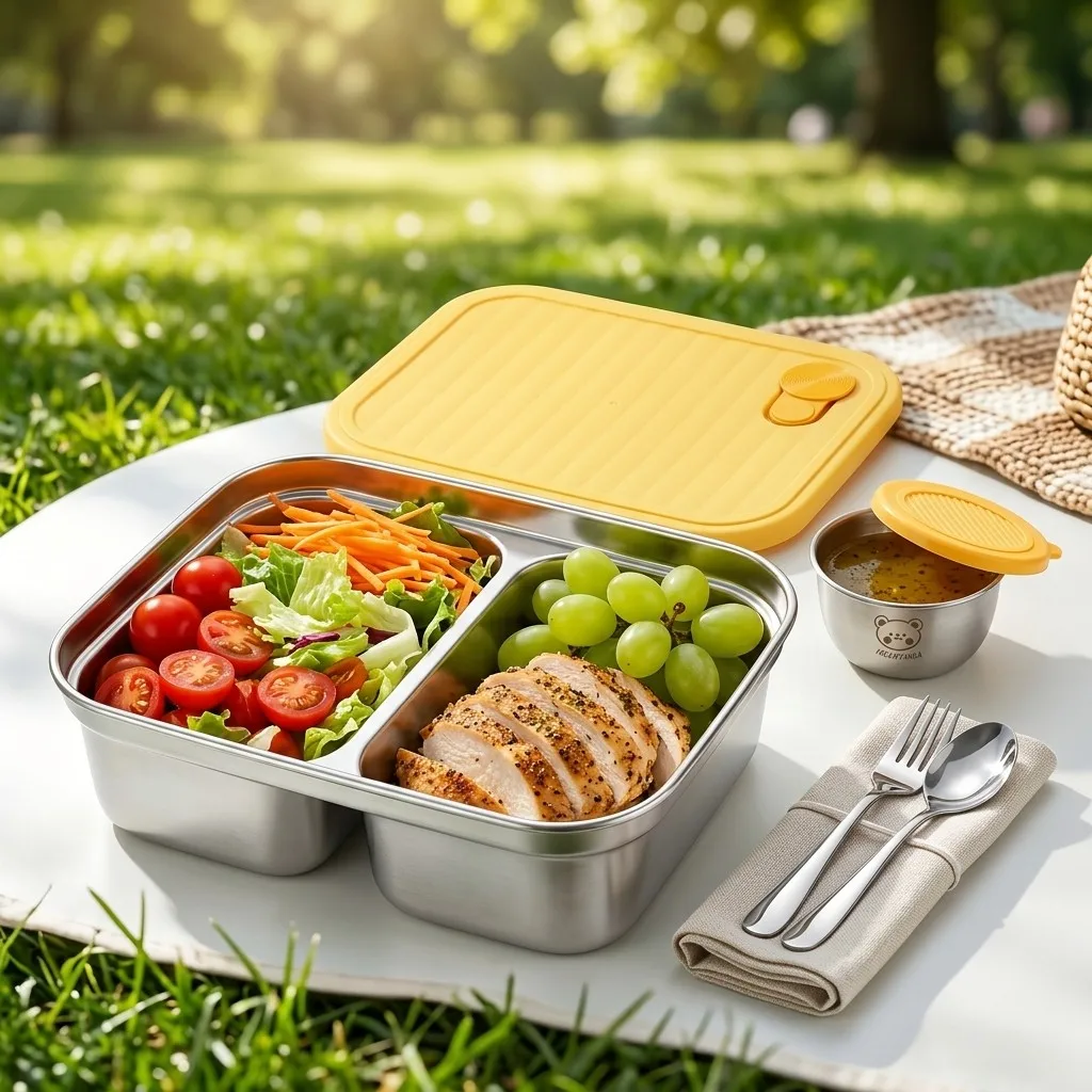 304 Stainless Steel Lunch Container Portable Sealed Lunch Box For Kids Student Fruit Salad Food Storage Container With Sauce Box