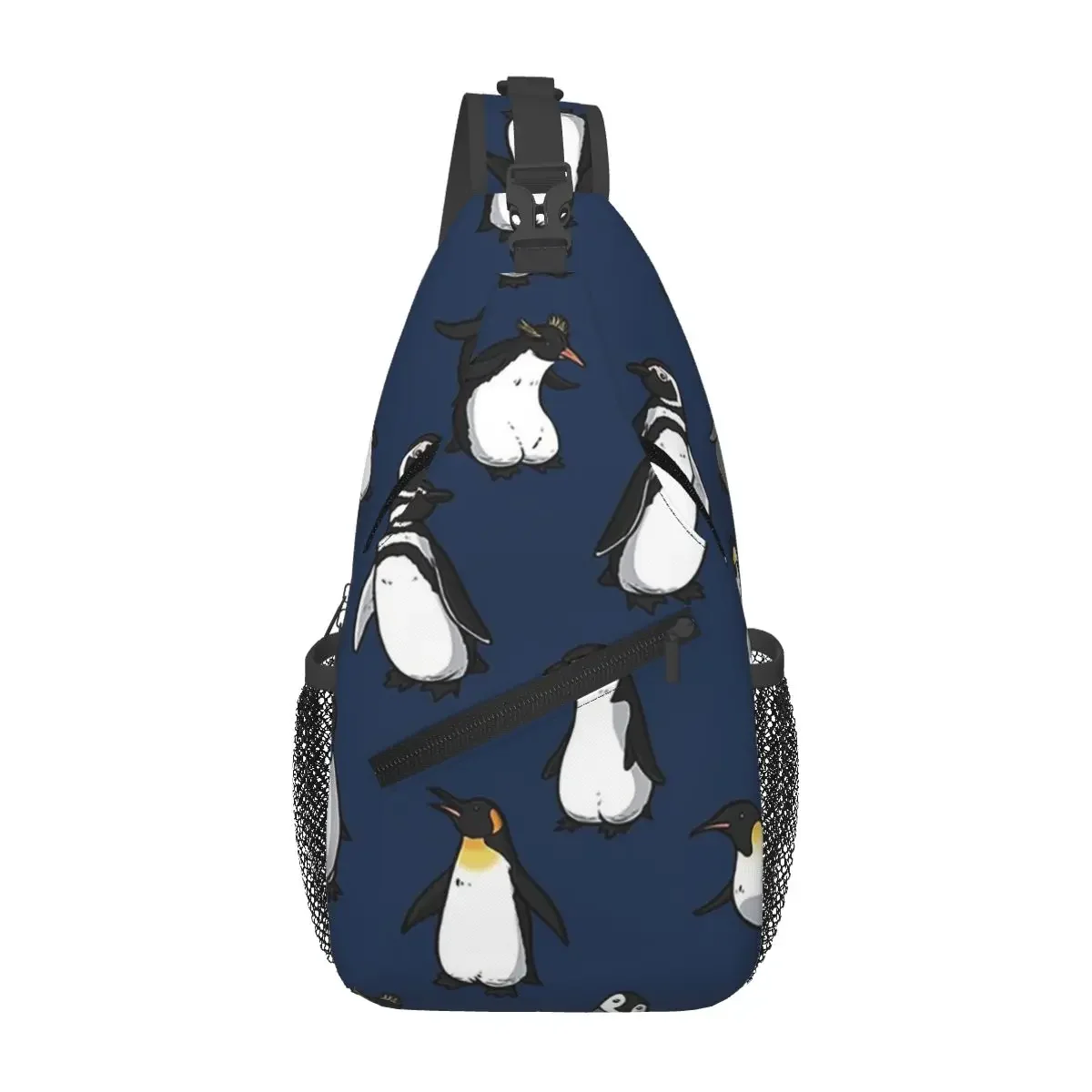 귀여운 펭귄 패턴 슬링 배낭, 하이킹 여행 체스트 백, 데이팩 남성 패션 크로스 바디 배낭 숄더백 파우치