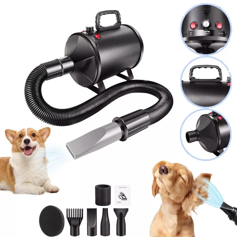 BRIEFNESS Secador para Perros 3500W Profesional - Secador Mascotas con Manguera + 4 Boquillas, Control Velocidad/Temperatura - Equipo Peluquería Canina