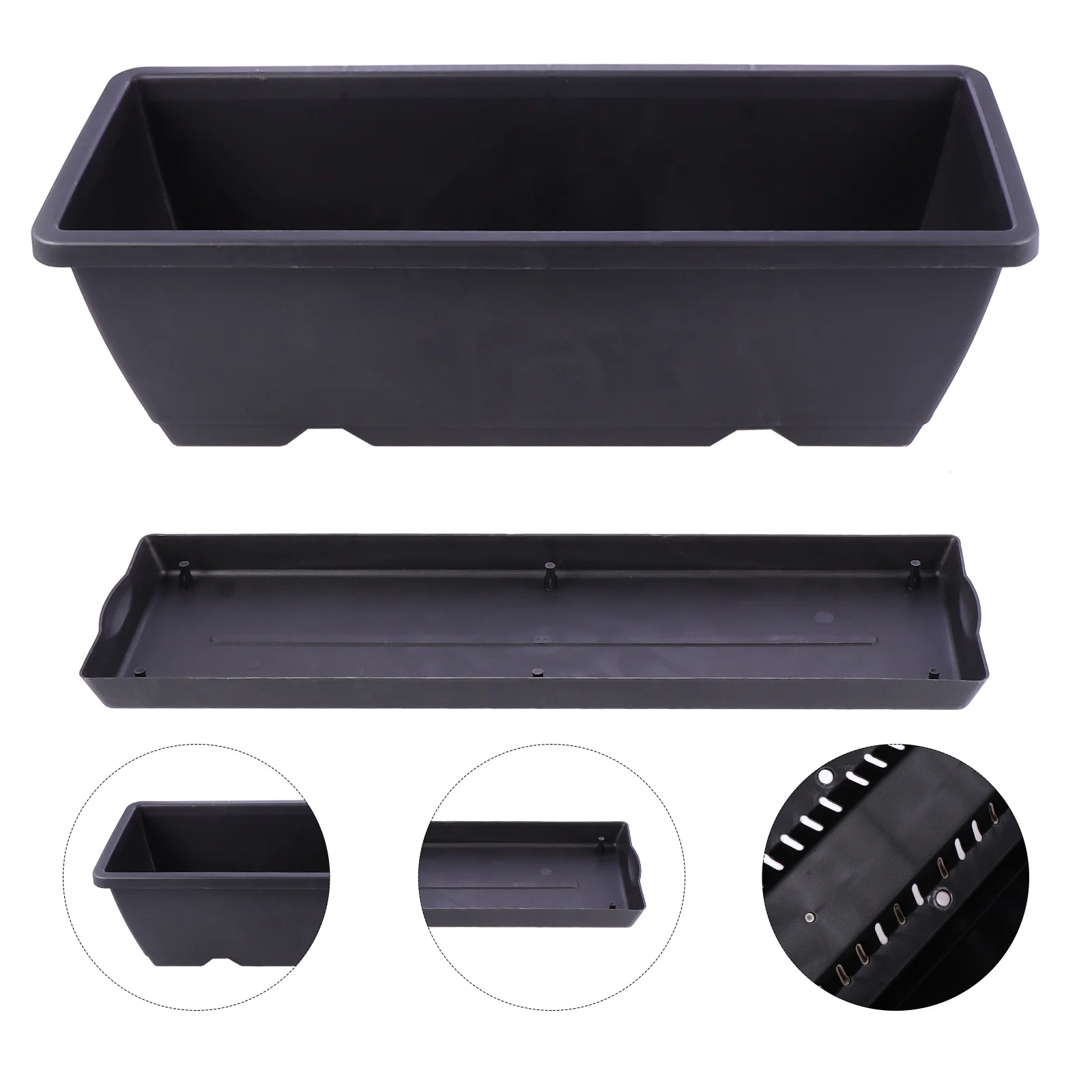 

Plastic Garden Plant Pot Rectangular Flower Container with Drainage Hole Automatic Indoor Outdoor Planter Black 50X19X15cm