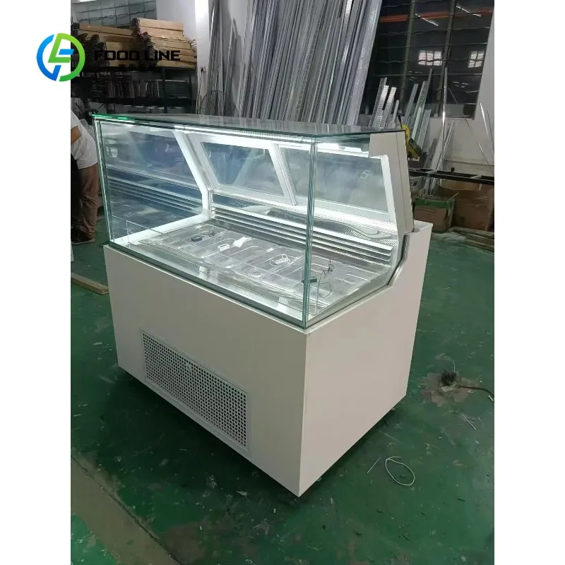 Customized Commercial Vertical Frame-less Glass Ice Cream Display Freezer Multi-temperature Zone Gelato Showcase for Dessert