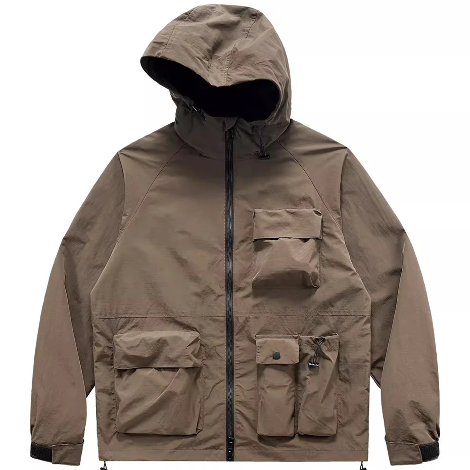 Techwear Windbreak Jacket Men Spring Autumn Black Cargo Hooded Jackets Male Camp Jacket Coat Outdoor Outerwear