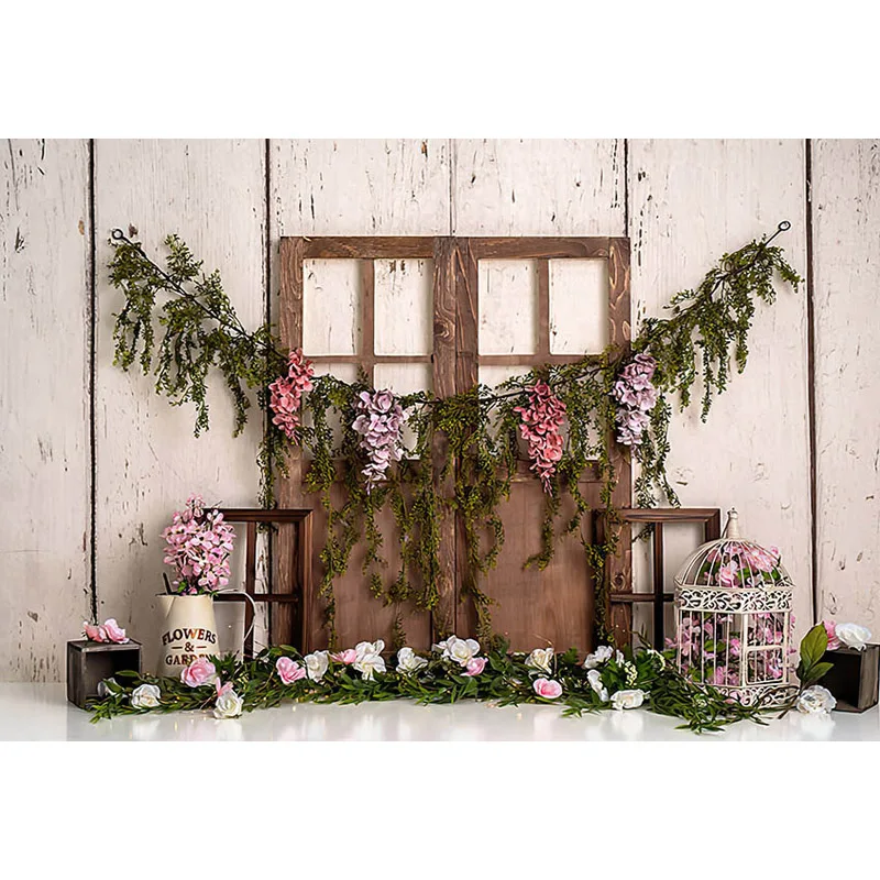 花の形をしたピンクの木の背景,緑の葉の装飾,ポートレート写真,背景,スタジオ