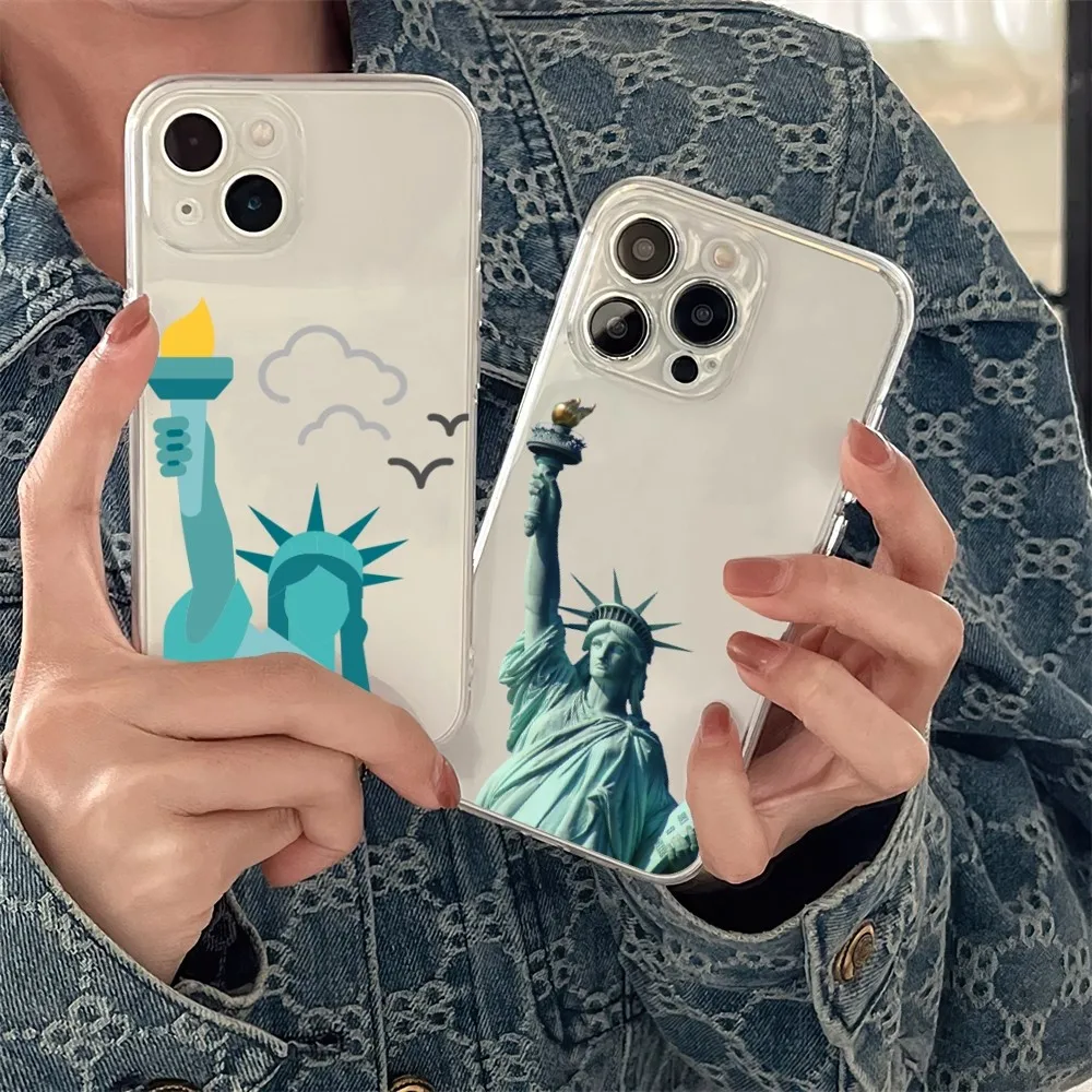 USA Statue of liberty art  Phone Case For iPhone 11 12 Mini 13 14 15 Pro XS Max X 8 Plus SE XR Transparent Shell