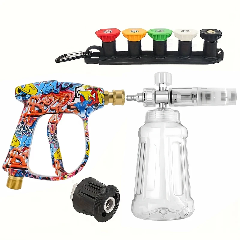 

Colored Foam Cannon 5 Color Nozzles Alloy Plated High Pressure M22-14/15 Adapter 1/4" Quick Connect for Lavor Bosch Karcher