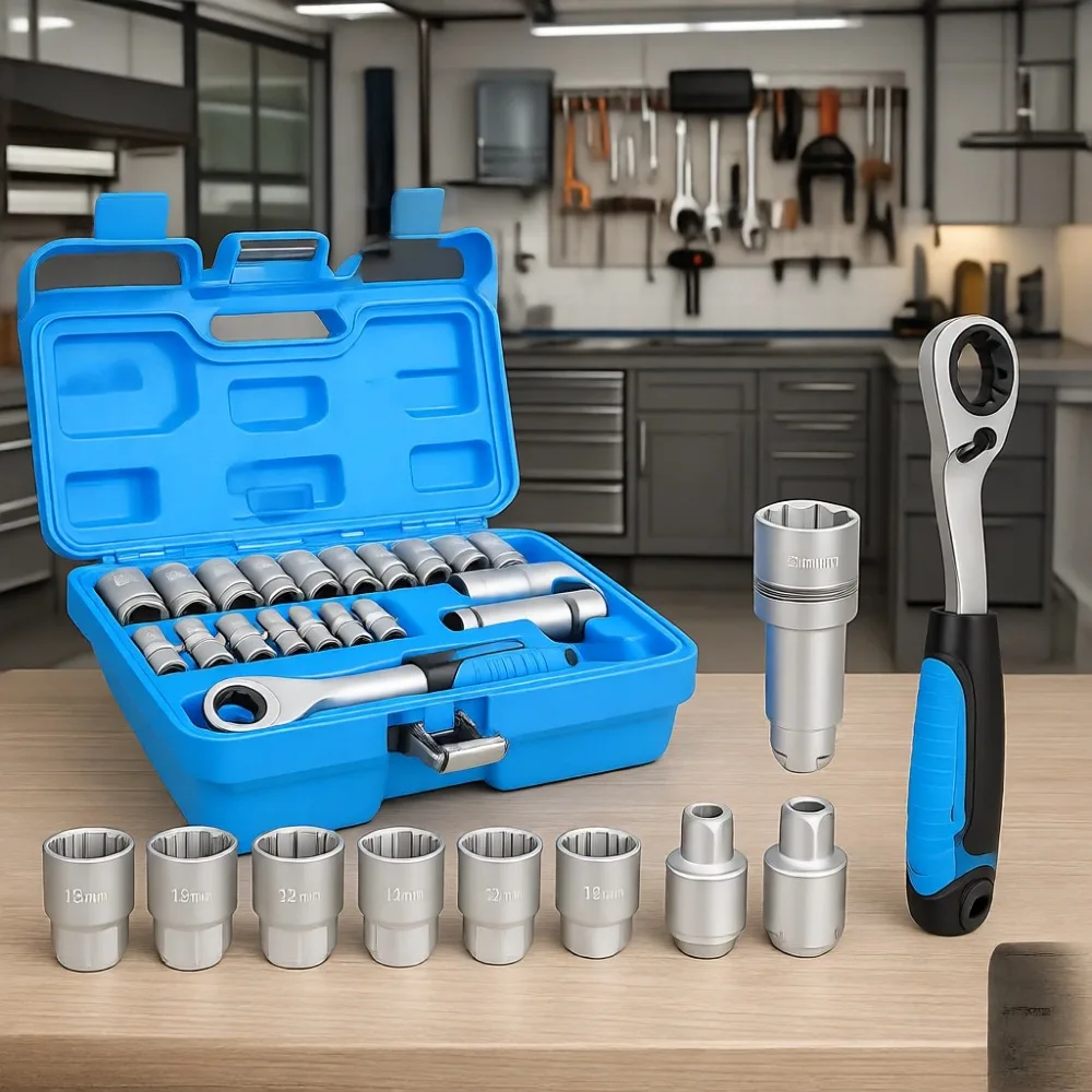 

Набор торцевых ключей из 17 предметов, хромованадиевая сталь, компактный дизайн, улучшенное сцепление