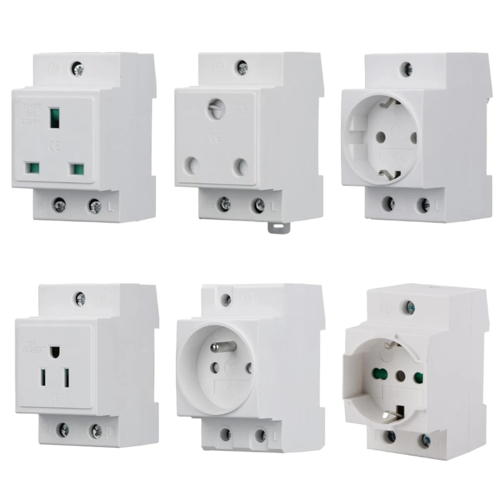 1pcs DIN Rail Socket Uilt In Protective Contact For Earthing Contact Outlet For Dist GAW 2024 New EU/FR/UK Models Power Socket