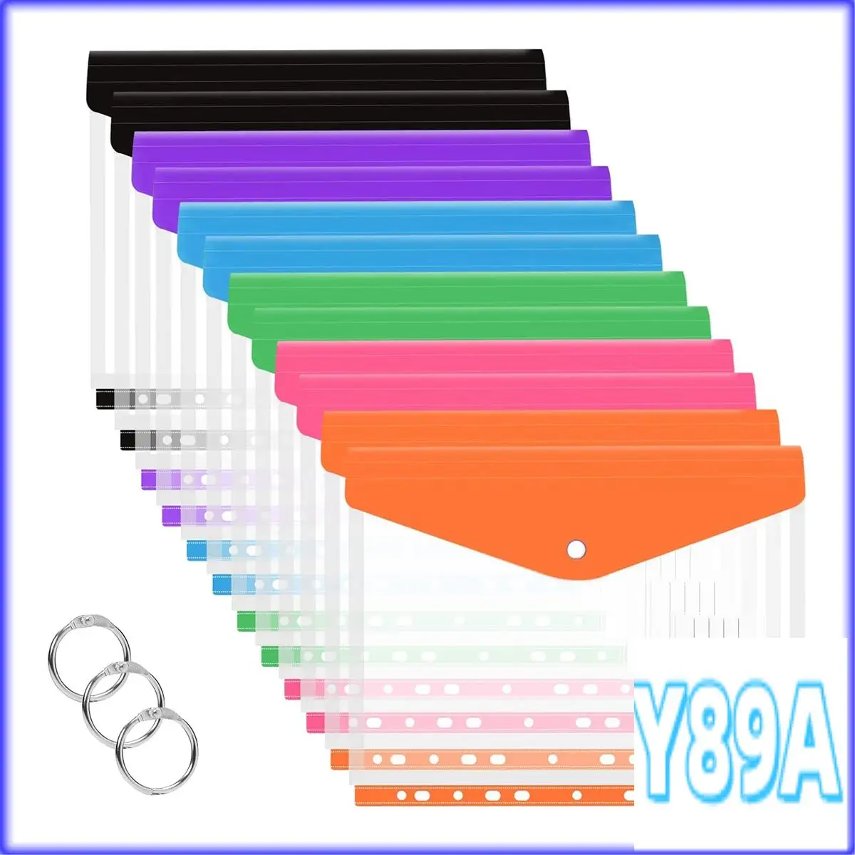 GO-12 Uds. Sobres expandibles de bolsillo para carpeta A4, sobres de plástico transparente para carpeta de anillas, botón a presión