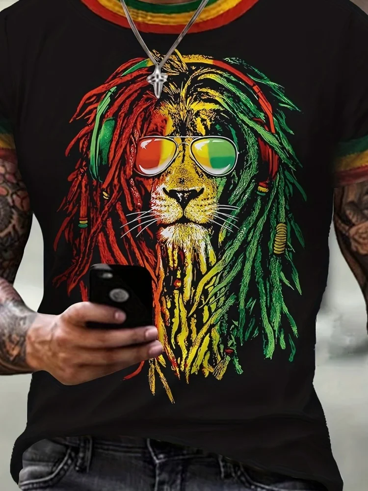 جديد رجل تي شيرت كول الأسد تاج ثلاثية الأبعاد مطبوعة الصيف الشارع موضة نمط علوي قصير الأكمام تيز الجولة الرقبة الرجال الصليب تي شيرت #3