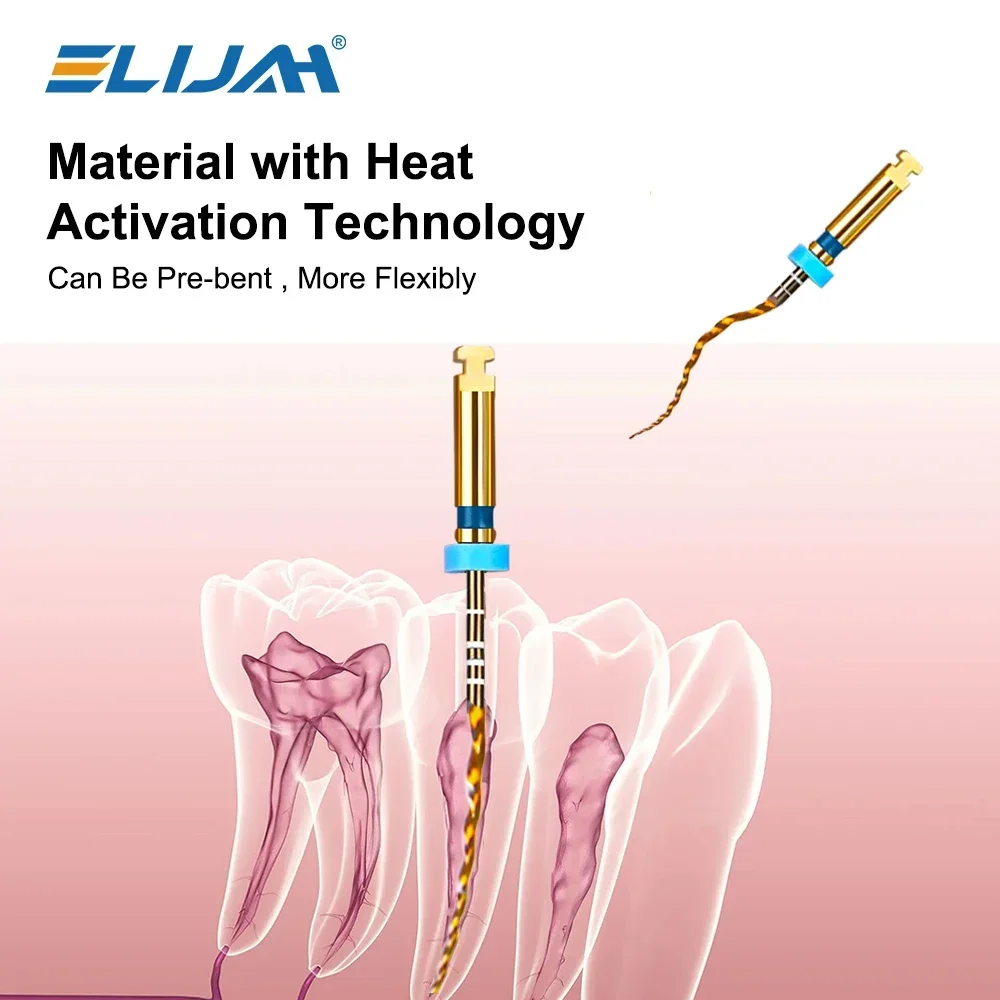 ELIJAH 6 قطعة تنشيط حرارة الأسنان ملف فائق الذهب الروتاري مرنة محرك تفتق الملفات قناة الجذر طب الأسنان أداة المواد
