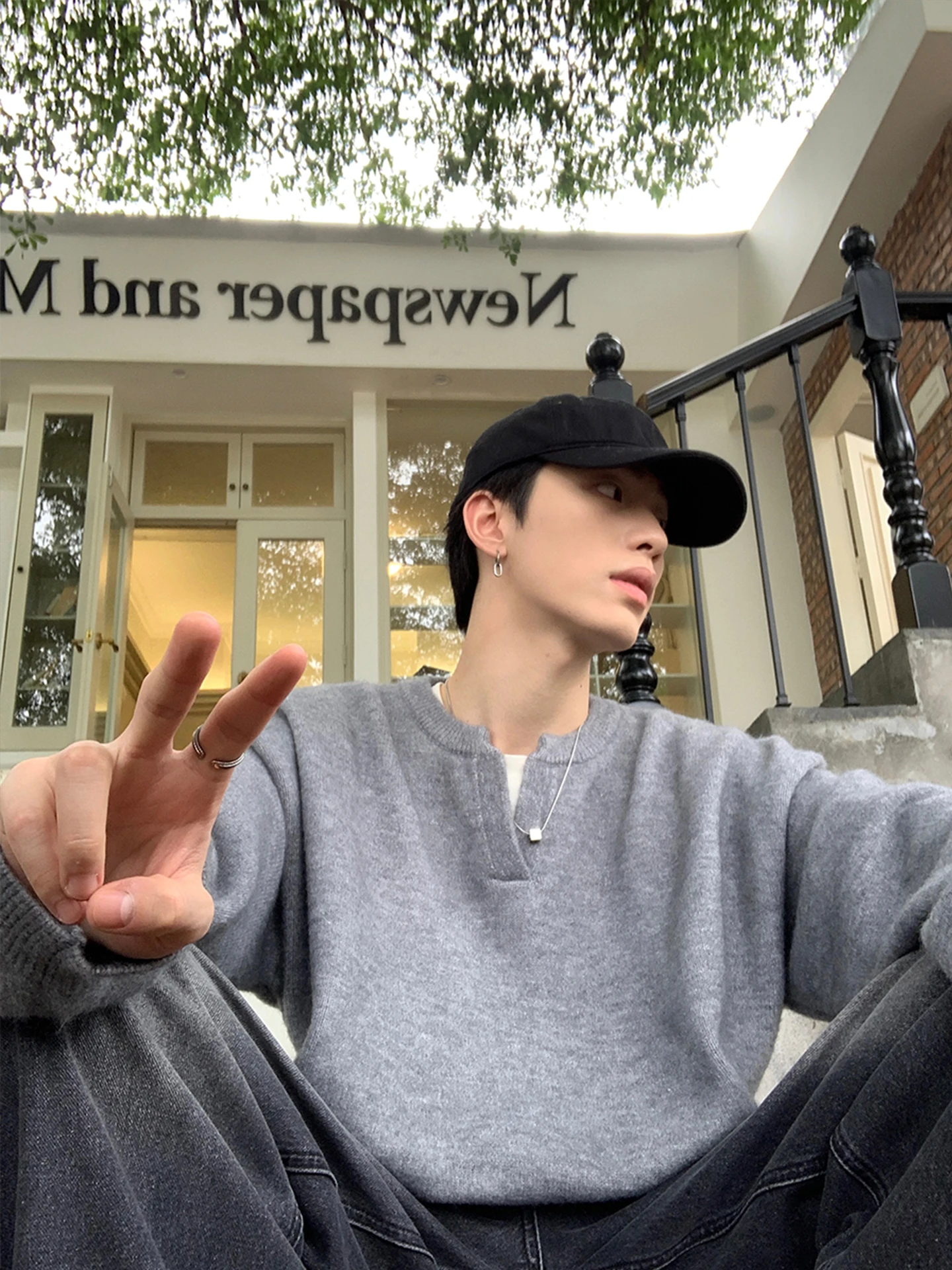 

Мужской вязаный свитер свободного кроя с V-образным вырезом, базовый слой для пар, повседневный, длинный рукав, термо, комфортный, дышащий