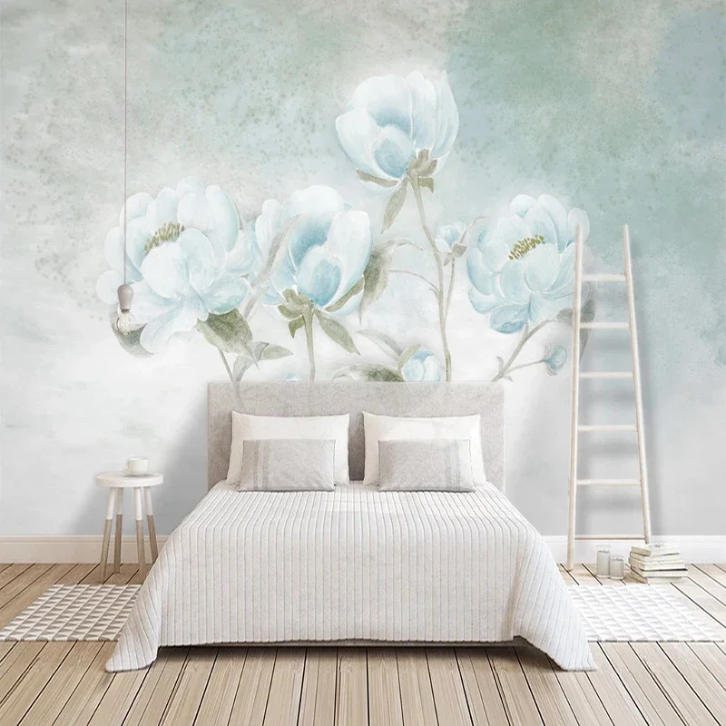 Custom Photo Wallpaper European Retro Blue Rose Art Mural For Living Room Bedroom Home Decor Waterproof 3D Wall Covering Fresco