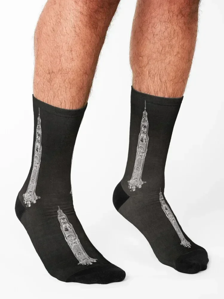 Apollo Saturn V Blueprint in High Resolution (black) Socks heated hiphop snow designer Woman Socks Men's