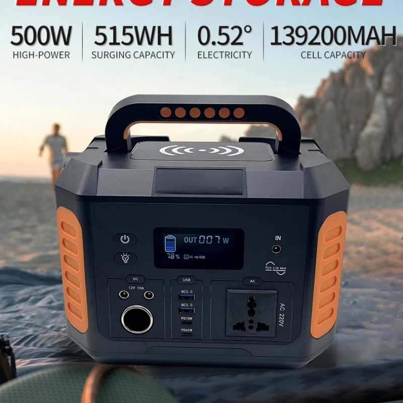 500W Power Station 139200mAh Portable Solar Generator AC DC USB Output Power System Pure Sine Wave Solar Charger Camping Outdoor